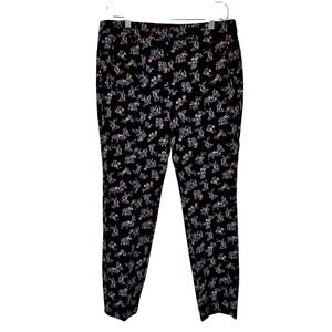 Adrianna‎ Papell Black Pants Colorful Floral Print Women's Size 8 Front Pockets